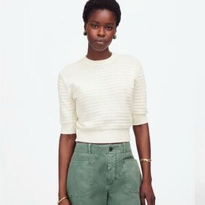 Madewell Textural-Stitch Cotton Sweater Top Ivory S
